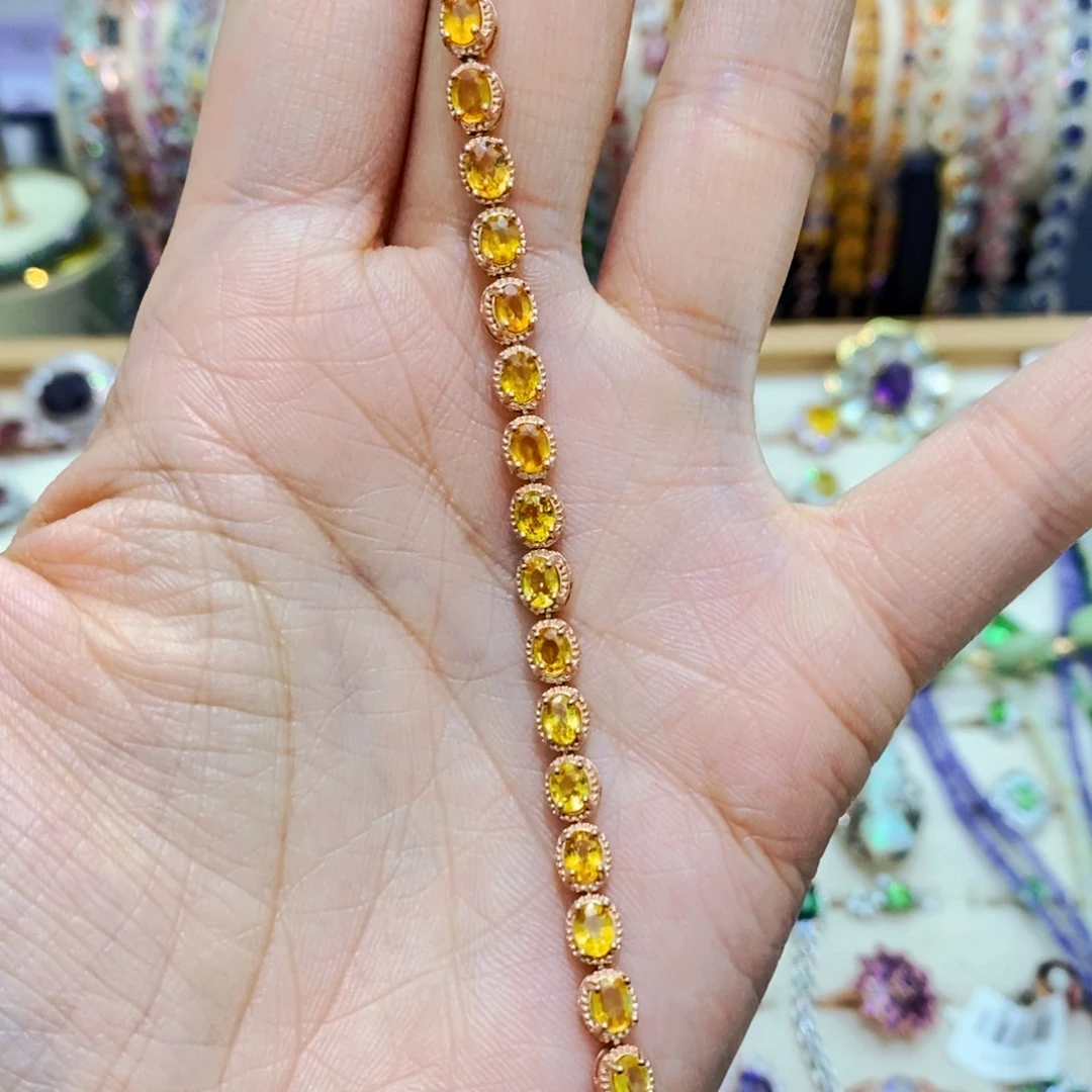 彩色蓝宝石手链银S925镶嵌