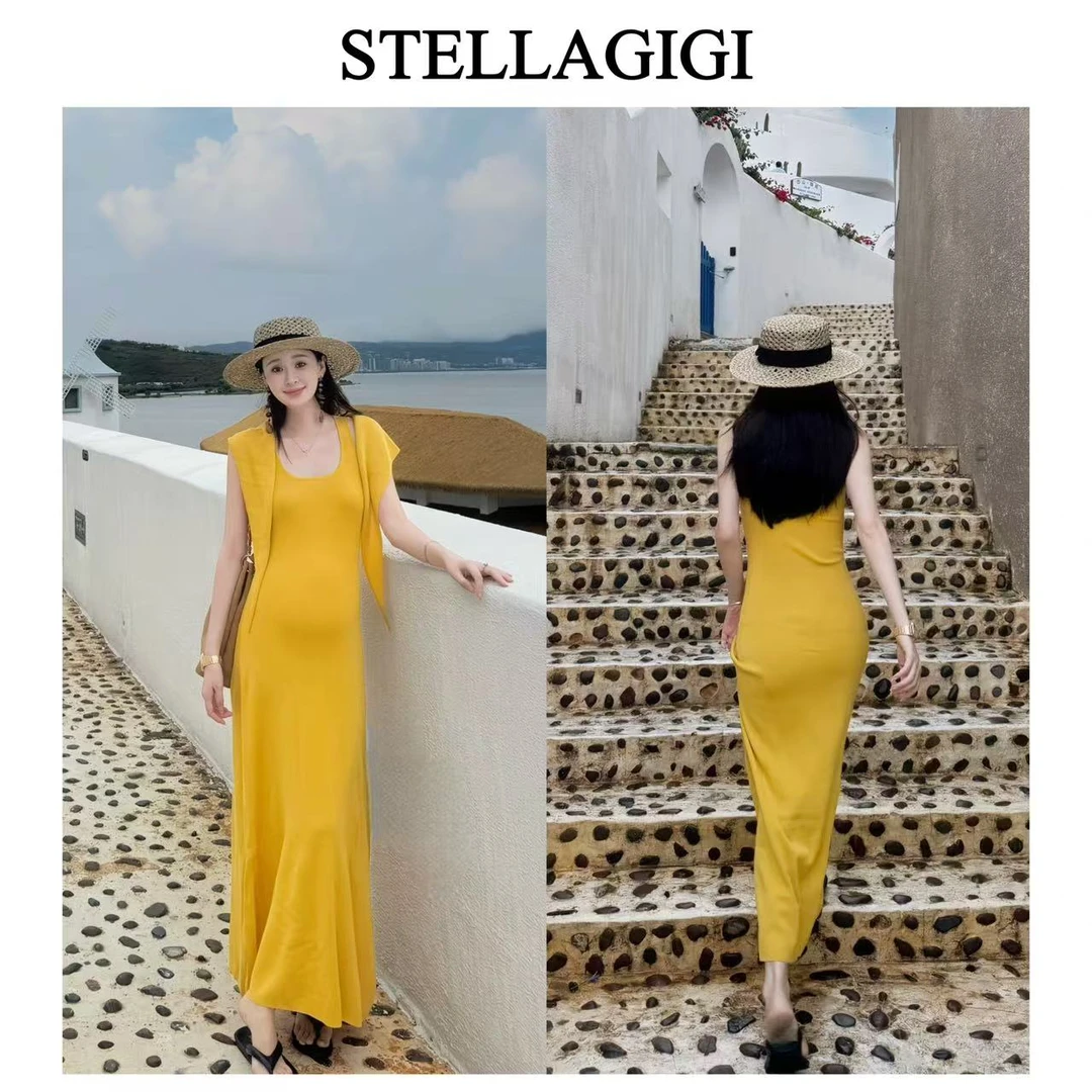 SG / 郭幂幂 SS 私服款100%莱赛尔 U领披肩针织背心裙Q-20251580