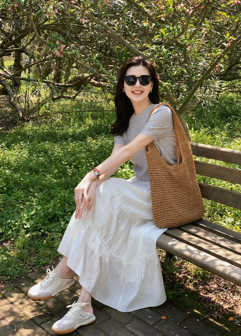 【静谧时光】春款ins风舒适优雅灰色针织T恤上衣高腰长款松紧半裙女