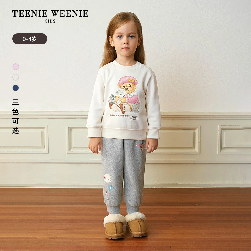 TeenieWeenieBaby小熊童装25年秋冬印花加绒套头卫衣T0MA258T66I