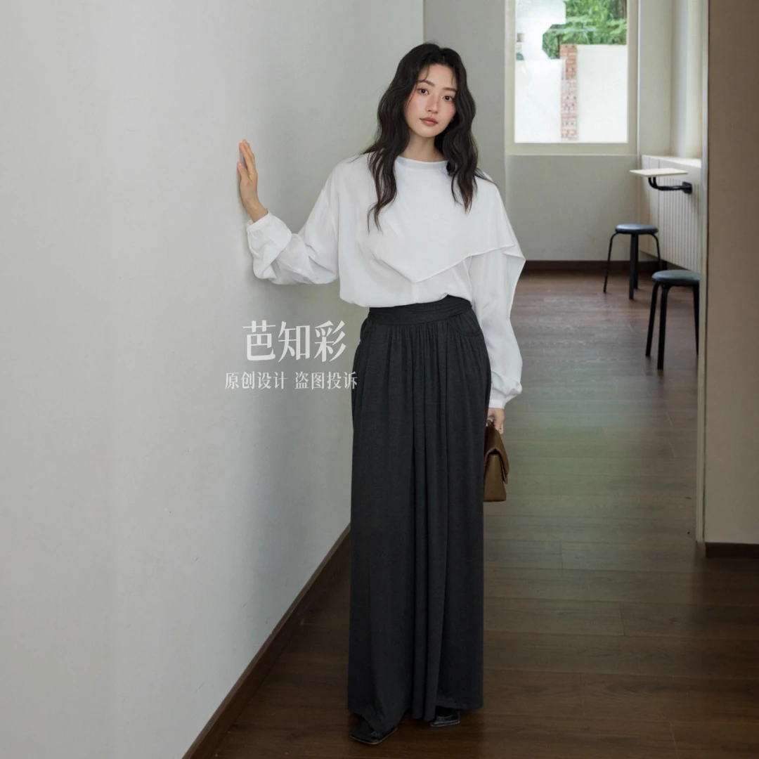 面膜垂感长裙温柔设计感百褶长款宽松打褶针织慵懒半身裙子女108