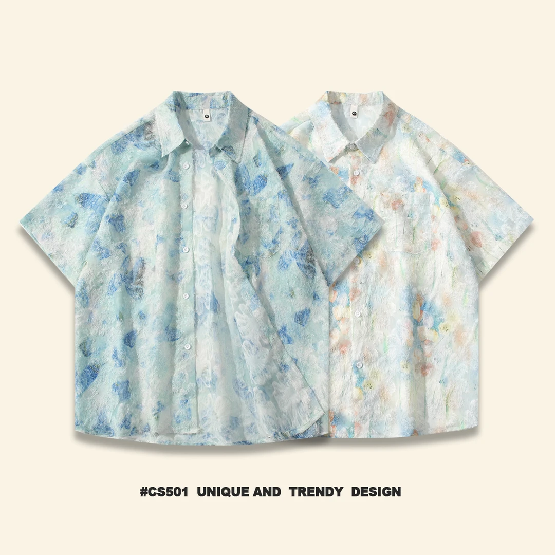 夏季宽松大码设计感短袖衬衫小众情侣款衬衣男女休闲潮流外套