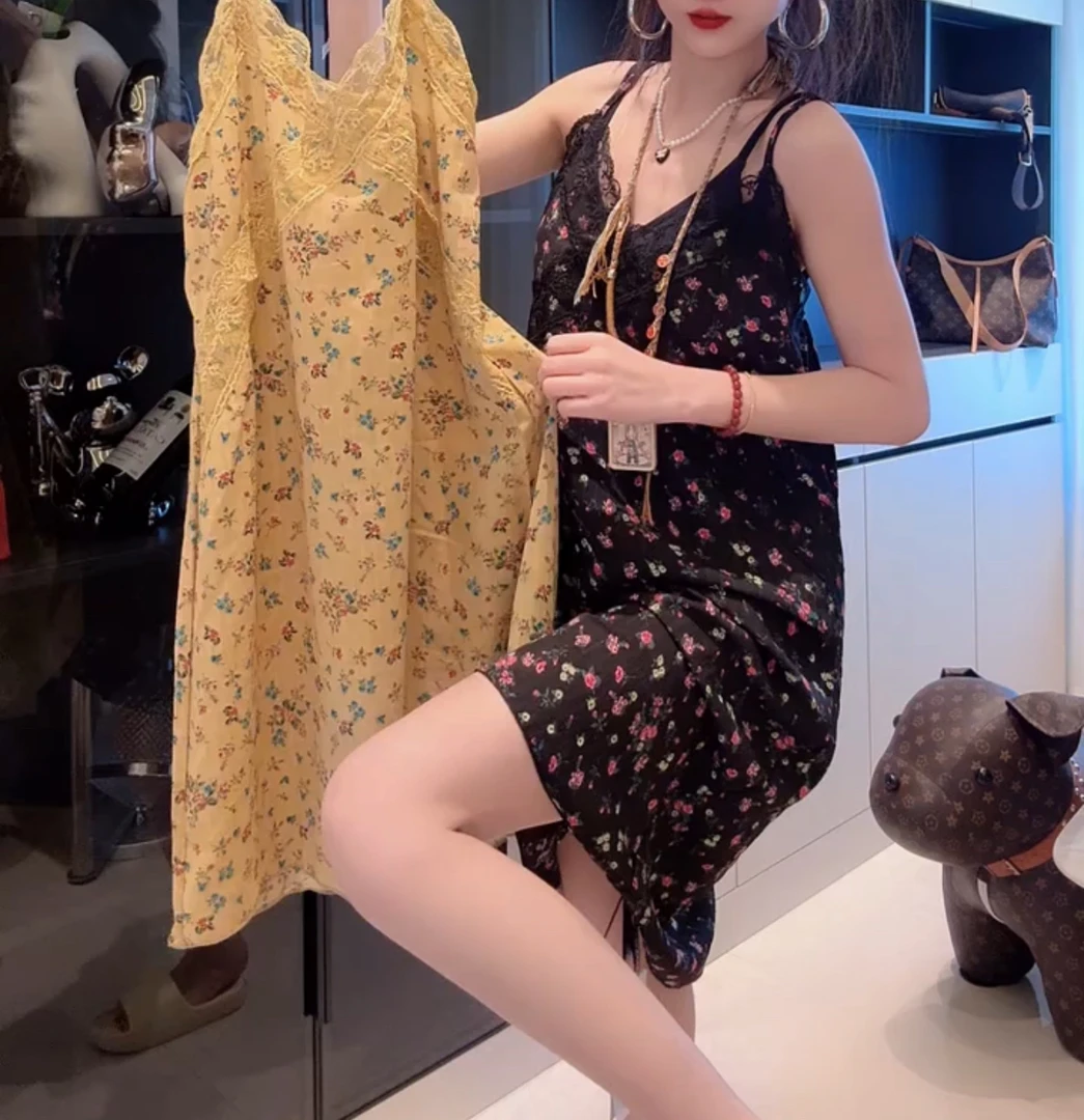 时尚可爱减龄碎花吊带家居服睡裙【实物微色差】