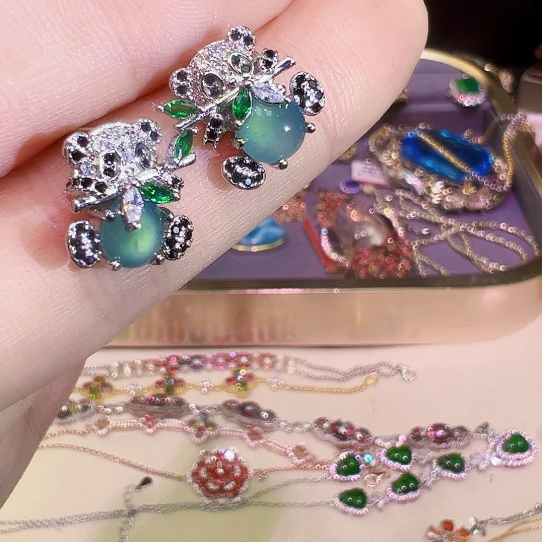 翡翠银S925镶嵌耳饰