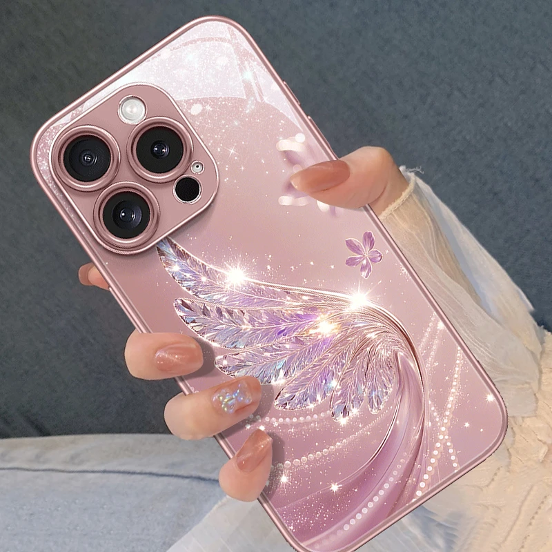 水晶飞羽适用苹果16手机壳iphone16promax小清新15pro气质轻奢14