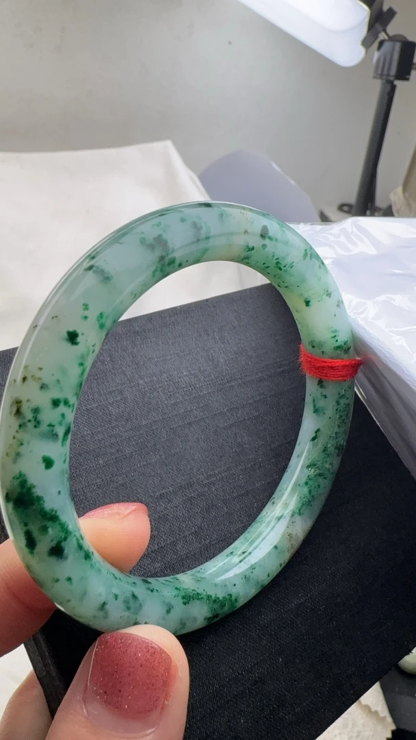 南阳独玉冰白天蓝点点蓝圆条福镯完美内径59宽10.6厚10传承精品