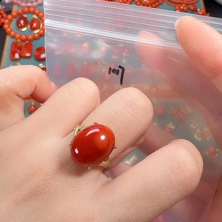 南红玛瑙银S925镶嵌戒指