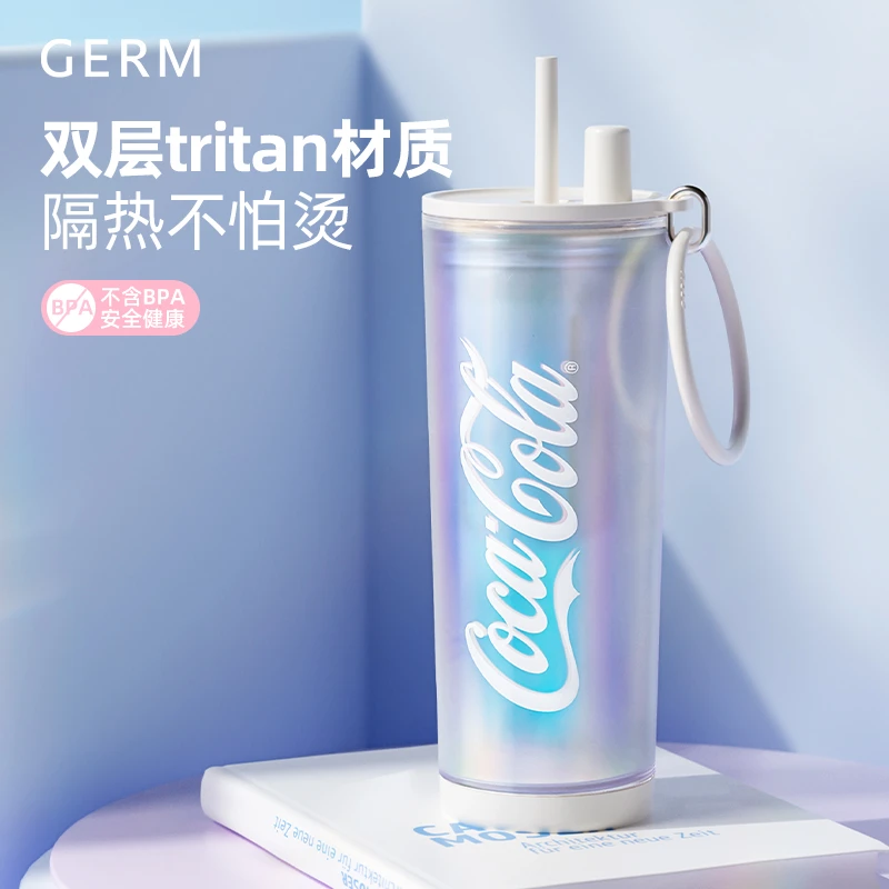 GERM可口可乐新款夏季水杯女高颜值便携双层隔热茶水分离吸管杯子