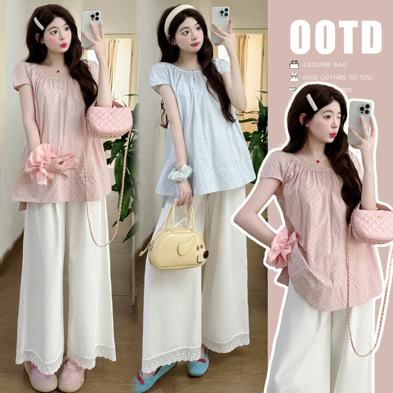 孕妇装夏季短袖新款韩版气质优雅甜美宽松显瘦减龄清新波点上衣