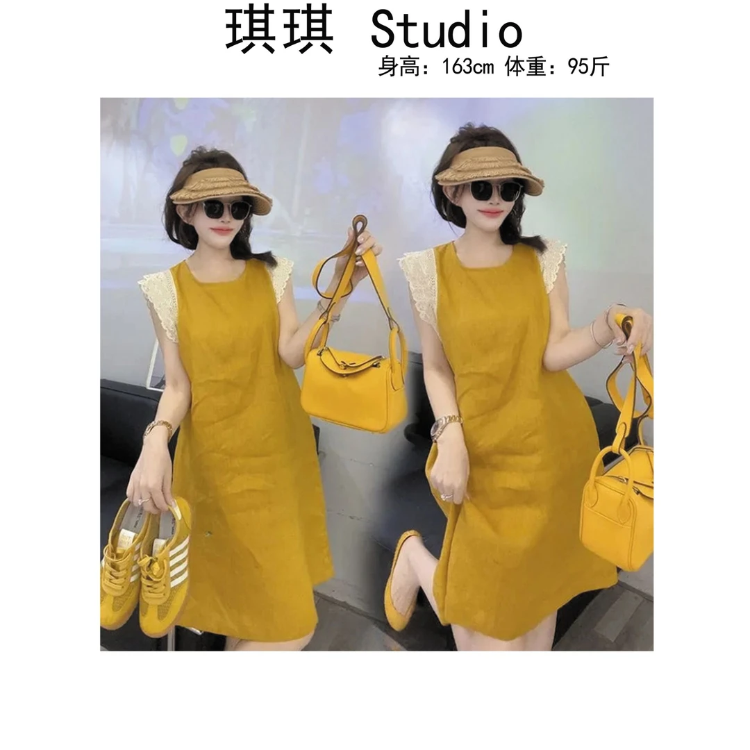 《琪琪家》夏季新款轻奢高级感花边小飞袖显瘦减龄连衣裙8860-CS