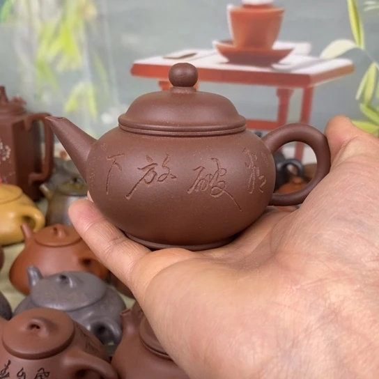 紫砂茶壶风釉羊角山紫泥160cc刻绘款