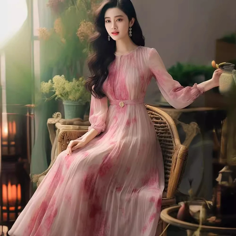 轻奢高级温柔风宽松显瘦遮肉仙气夏季气质印花长裙女连衣裙裙子