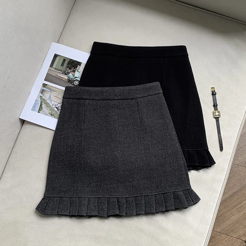 【南油溪溪】秋冬百褶边毛呢短裙高腰显瘦时尚气质a字半身裙802079