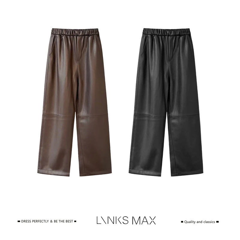 Links Max【可可专属】松弛感蛋白皮松紧腰阔腿休闲皮裤42598