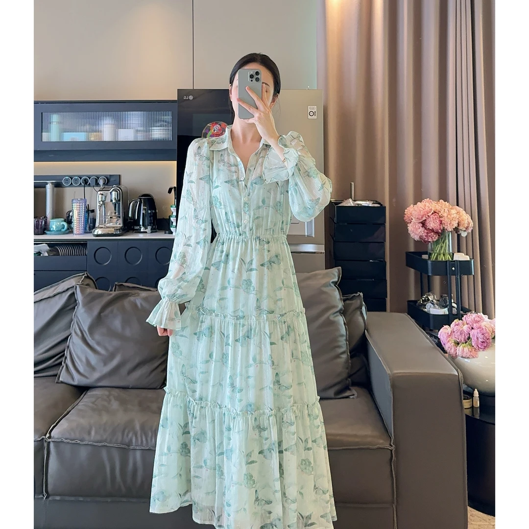 Zwinnie/詹维尼【金丝绿蝴蝶】气质款显瘦连衣裙 GZC202417
