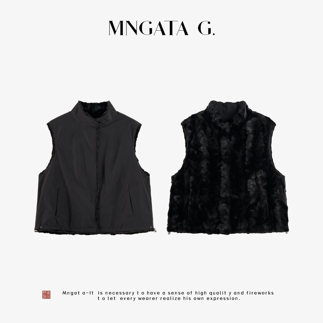 MNGATA G.宫小妍 【曼奢·落霜水貂】水貂毛皮新中式国风马甲5080476