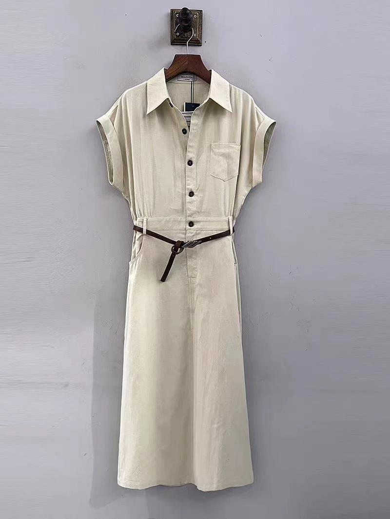 背带静奢风基本款拼接连衣裙翻领百搭女士套头夏季