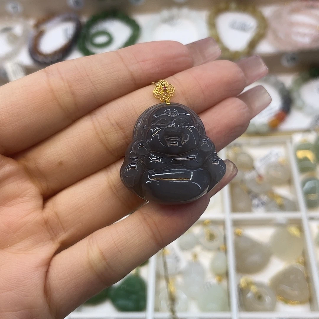 和田玉18K金镶嵌吊坠(赠链)