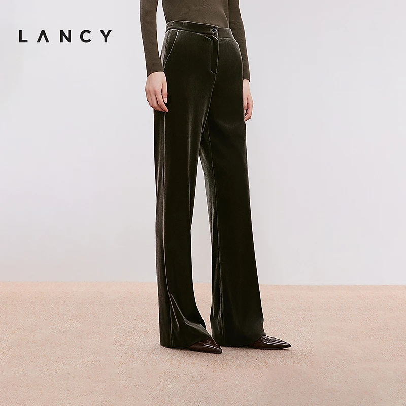 【钻石丝绒】LANCY/朗姿2024冬季新款复古直筒丝绒裤气质西装裤女