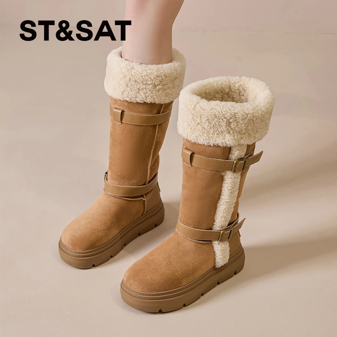 星期六雪地靴女士2025新款冬季时尚高筒棉鞋女靴加厚棕色骑士靴女