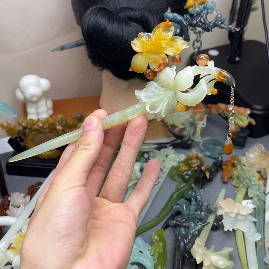 蛇纹石玉合金发饰