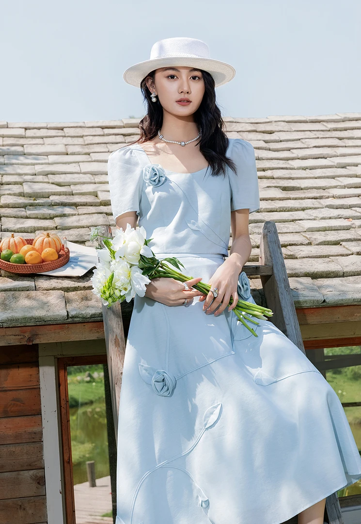 法式时尚女装裙子贝果复古风初恋风时髦套装RL25211H001