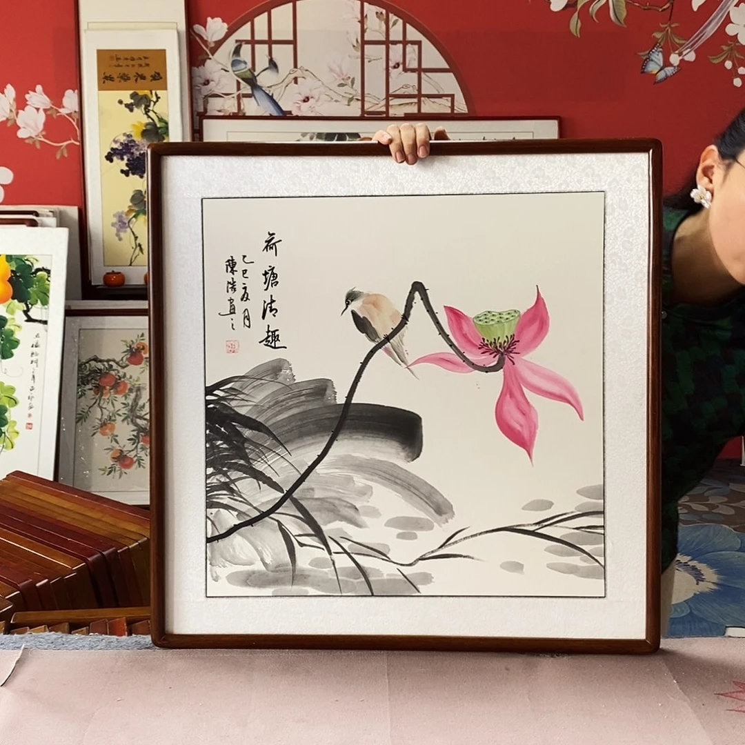 国画手写手绘带框包邮62✖️62国画作品