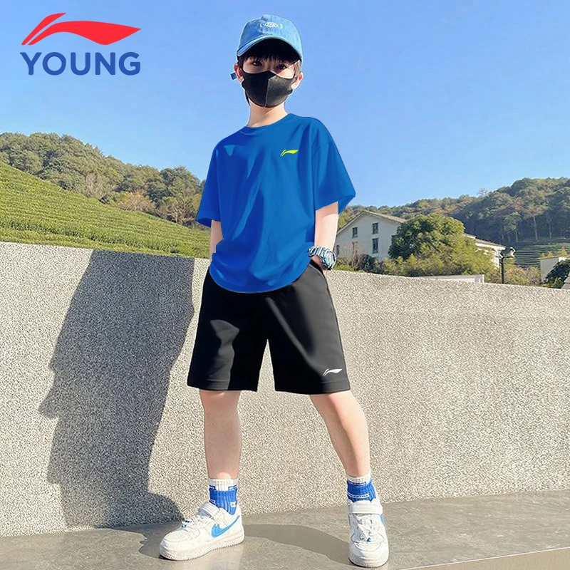 李宁儿童套装夏季运动透气短袖短裤速干凉爽中大童时尚百搭两件套