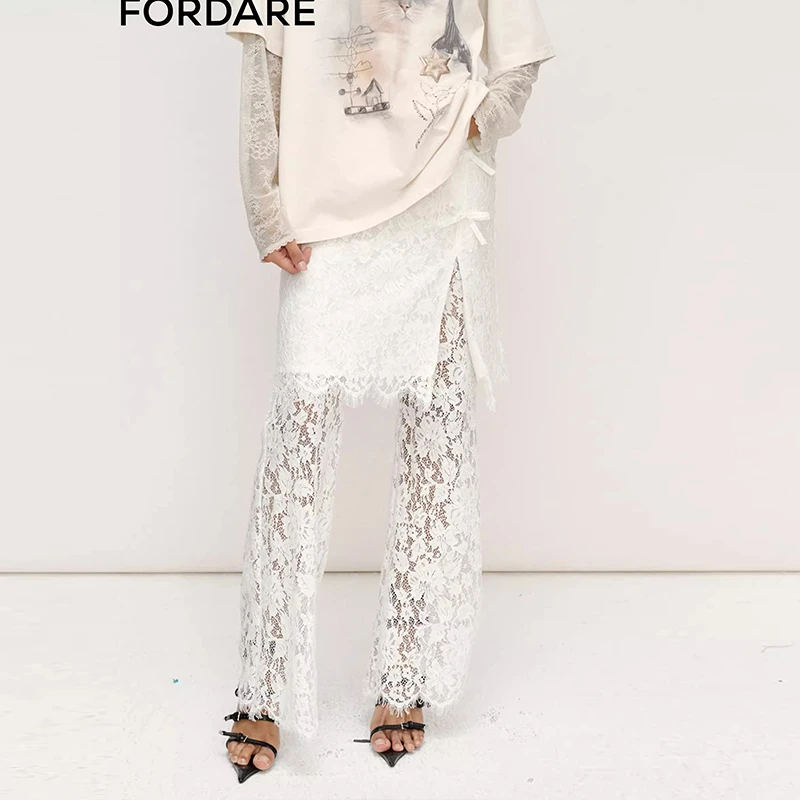 FORDARE设计师春季新品蝴蝶结绑带蕾丝裙裤