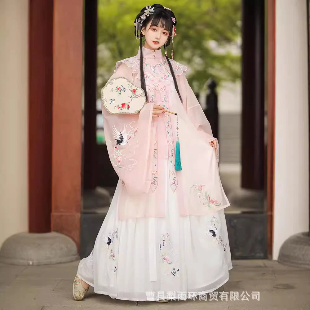 四季明制成人汉服女日常古风夏季立领超仙大袖长衫服云间对襟齐腰