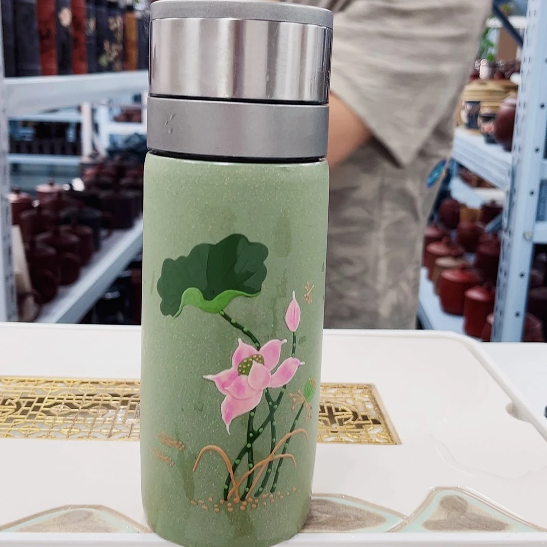 茶杯紫砂豆青沙“荷花”车载杯