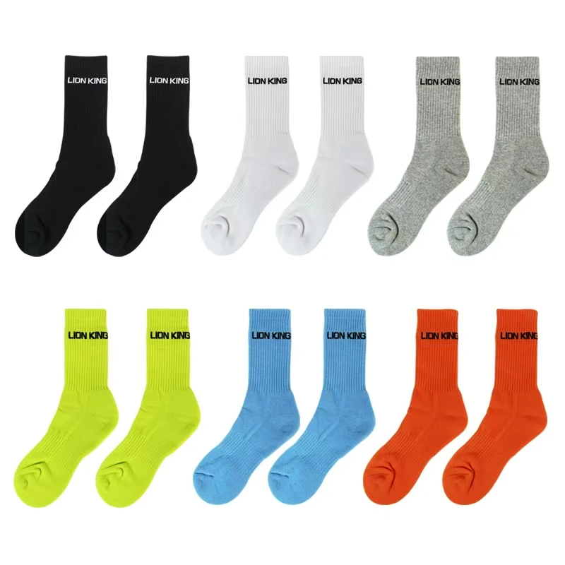 彩色毛巾袜中筒毛巾底袜潮袜时尚休闲袜橘色荧光绿白色