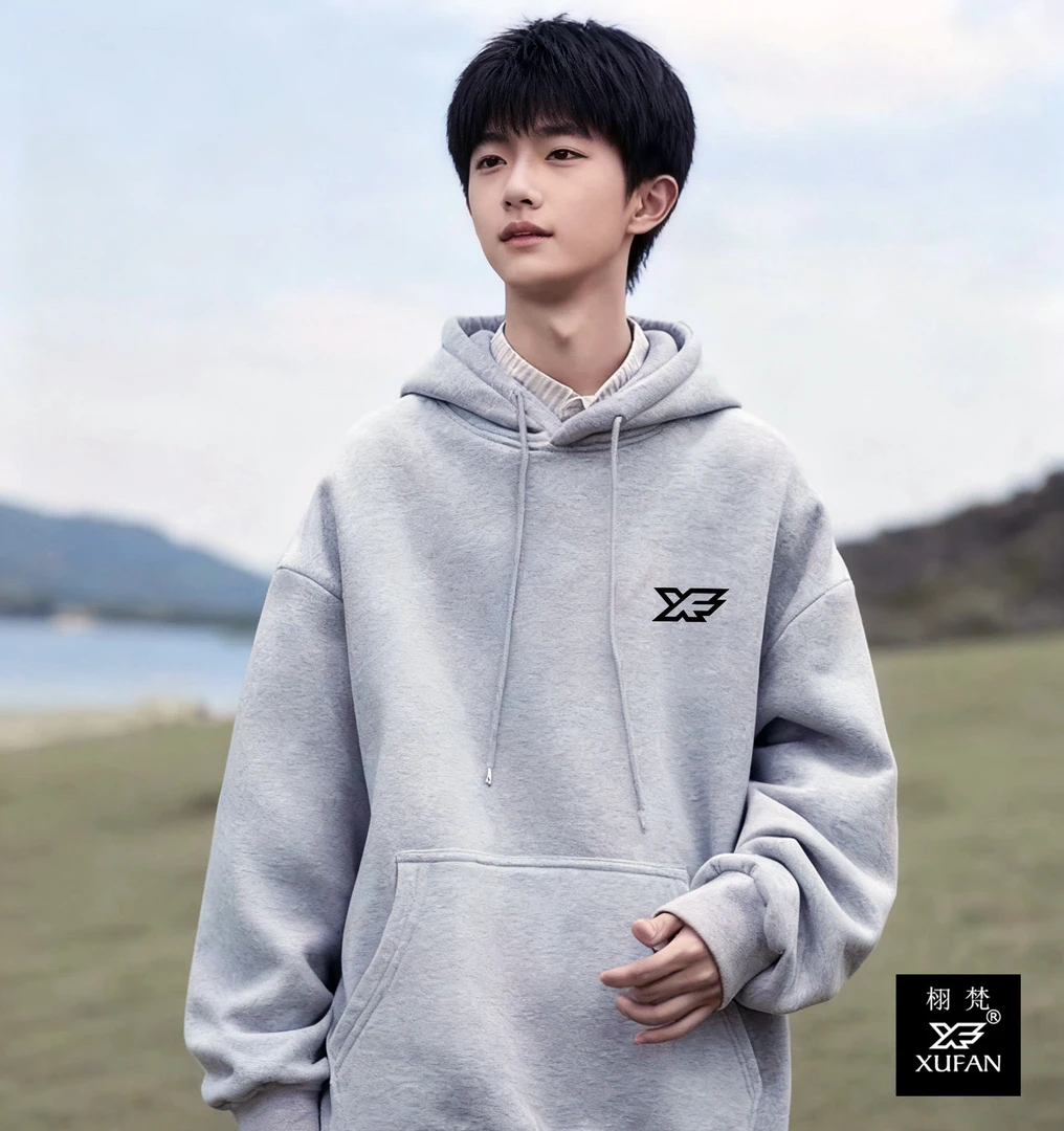 纯棉连帽秋冬卫衣浅灰色oversize宽松落肩潮牌休闲街头卫衣外套