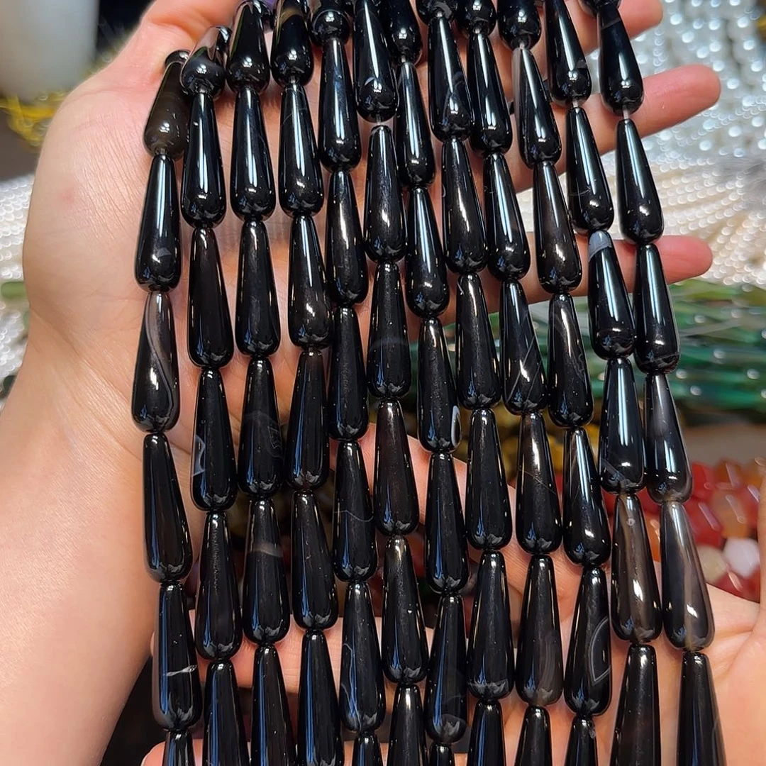 玛瑙/玉髓合金珠宝半成品10✖️30mm黑玛瑙水滴一条