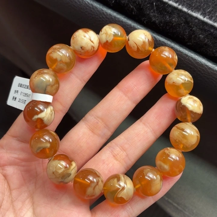 琥珀未镶嵌珠宝奇石13mm橘蜜白猪油妖花