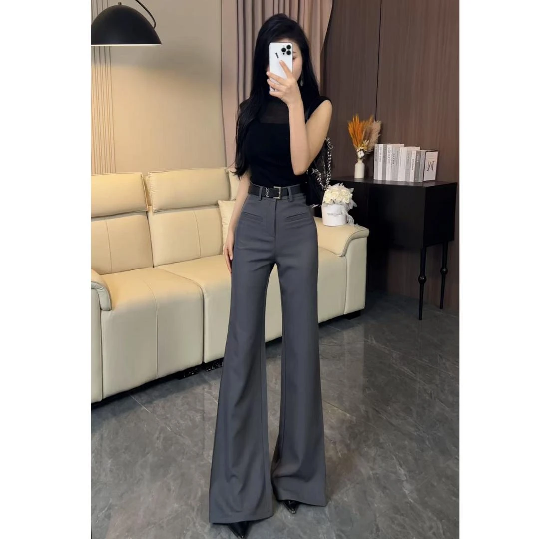 休闲气质西装阔腿裤女春夏百搭修身显瘦压褶喇叭直筒长裤子8898