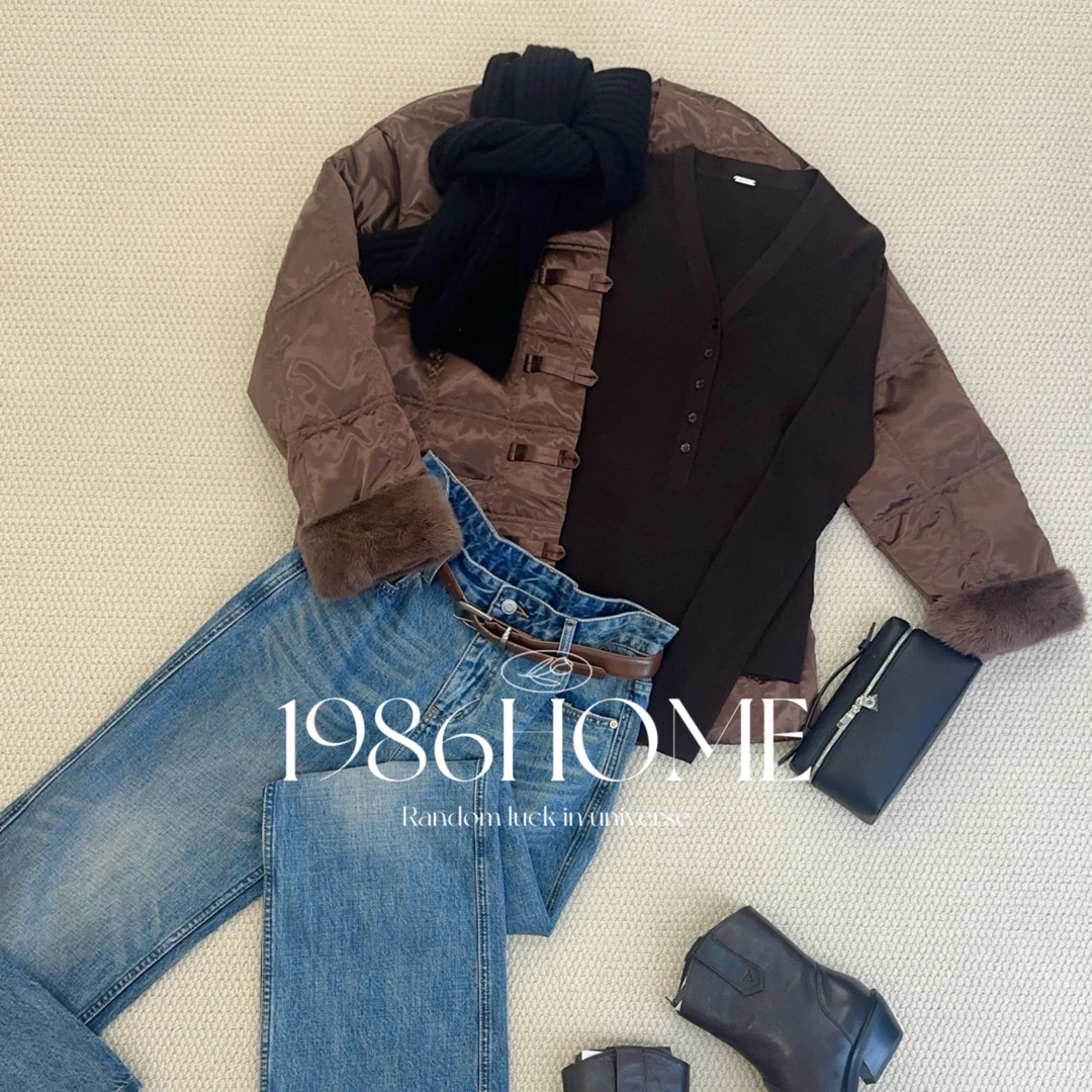 1986home原创设计拼接冬季保暖鹅绒服中式纯色时尚