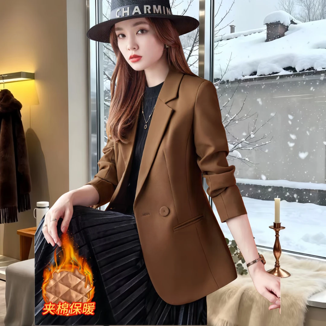 秋冬咖色加棉加厚西装外套女修身季韩版小个子高级感修身小西服