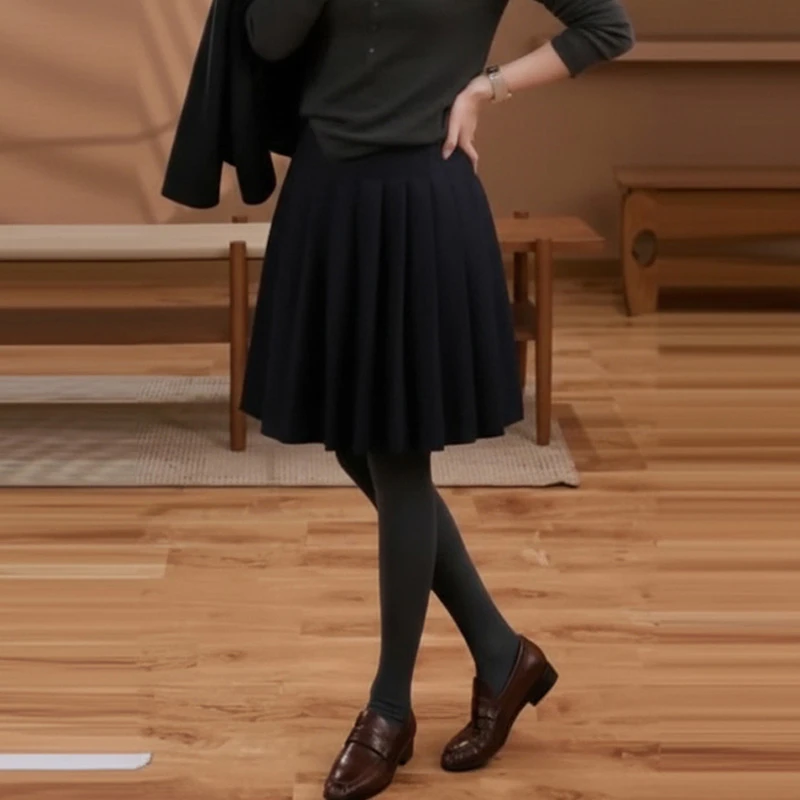 黑色百褶A字中裙女2025秋冬流行新款高腰减龄日常通勤百搭半身裙