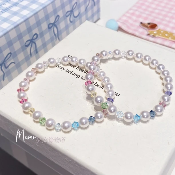 华子手作系列 SC004 彩虹珠珠 多巴胺色系施家珠尖晶弹力绳手链