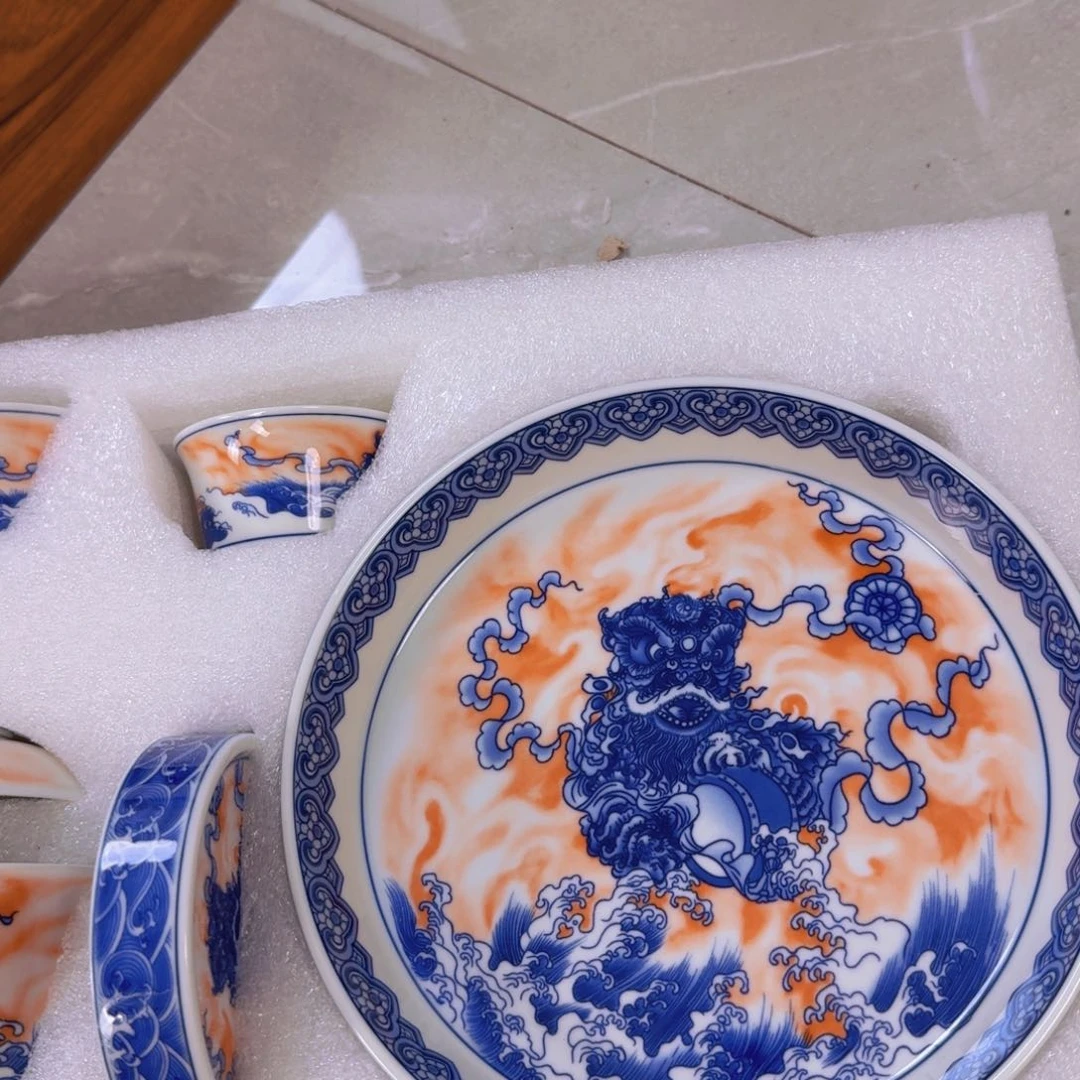 瓷片帆红醒狮5件套景德镇