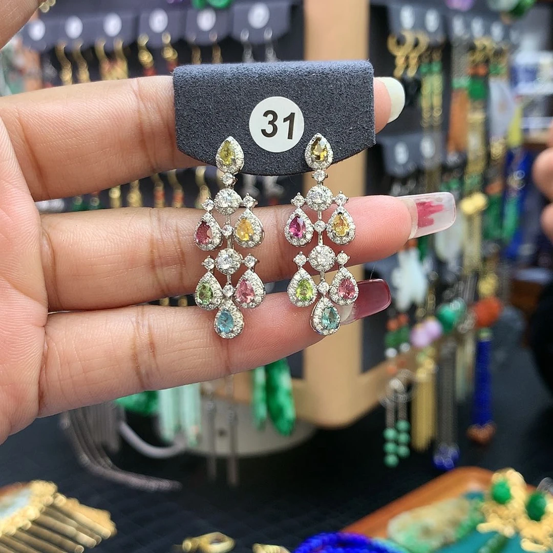 【闪购商品】碧玺耳饰银S925镶嵌蘭*耳坠