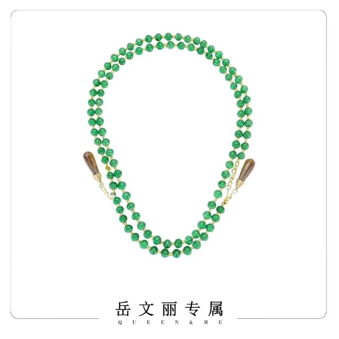 （岳文丽专属）时尚琉璃项链绿蛙粉蛙皮88颗长款手工气质百搭绿色