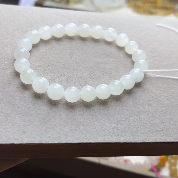 和田玉未镶嵌手链8mm白冰圆珠