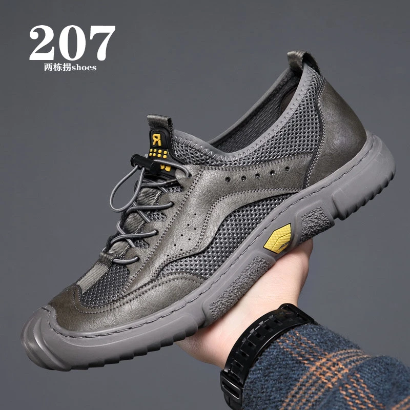 两栋拐洞洞鞋男2025新款真皮包头凉鞋男士镂空软底软面休闲凉鞋男