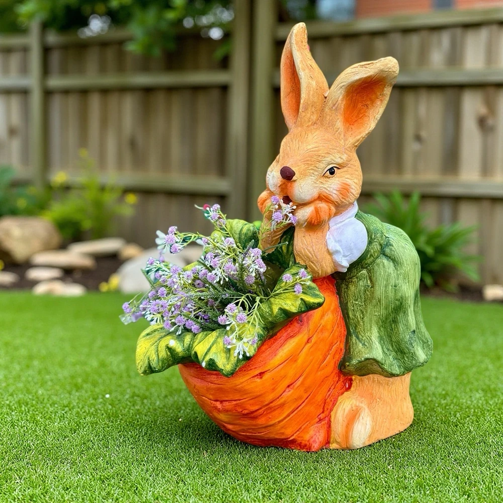 胡萝卜女兔花盆大号创意装饰品氧化镁花盆户外花园庭院摆件