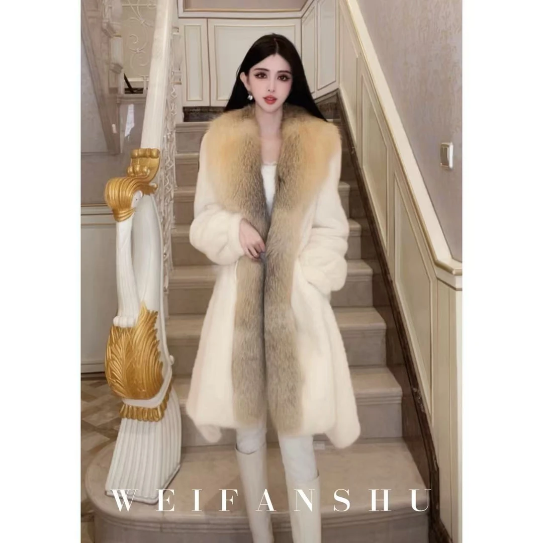 WEIFANSHU/魏凡舒【内核女主】秋冬新款水貂拼金岛狐毛领皮草外套