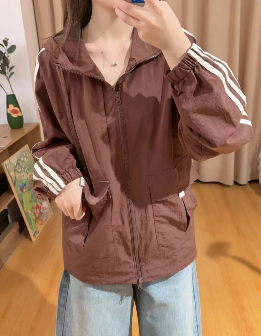 85482余小鱼【摩卡咖啡】咖色连帽抽绳大口袋时尚宽松休闲外套女装
