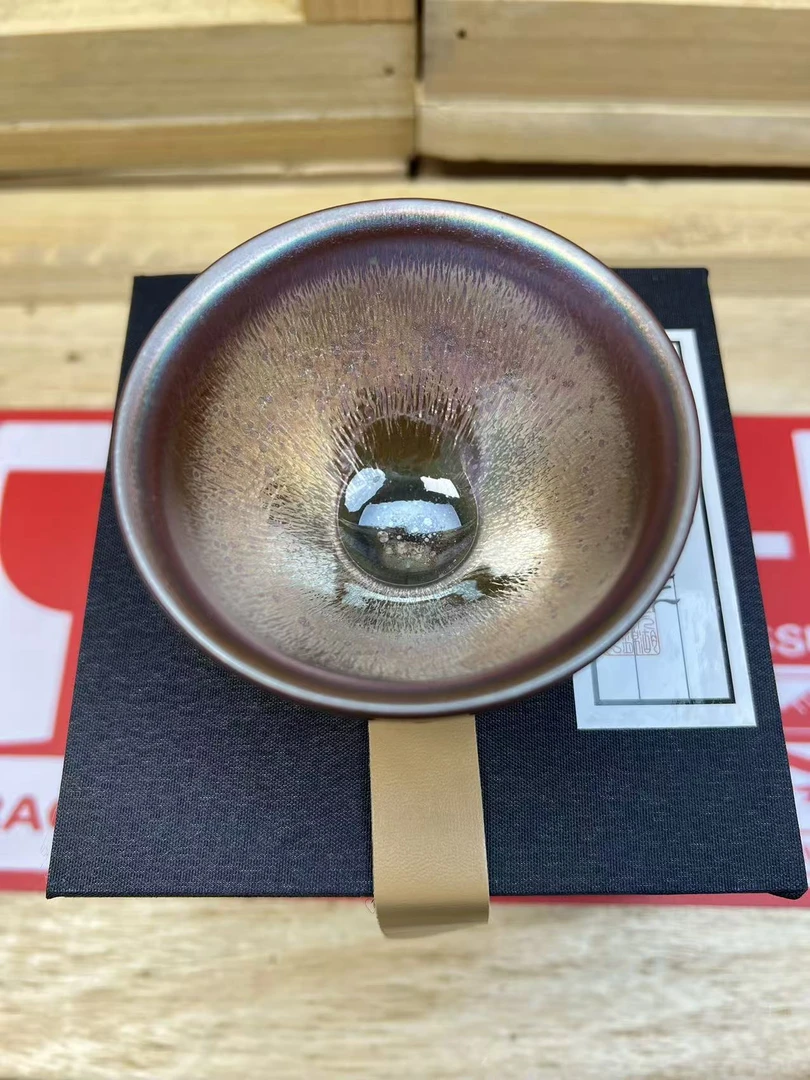 【闪购商品】建窑建盏金丝毫束口手工茶盏茶杯主人杯0066（无礼盒）