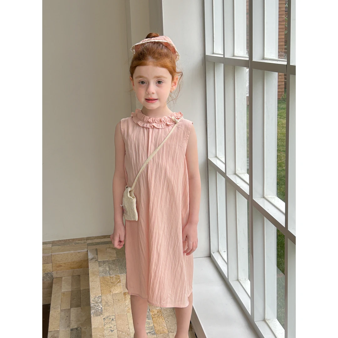 5779特  女童洋气背心裙2025夏季花边纯色小清新花边发圈连衣裙